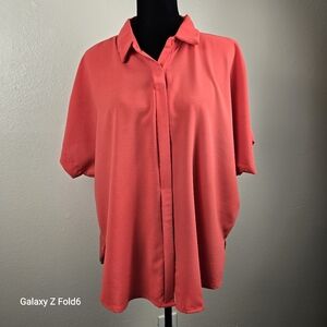 HYFVE‎ Women’s Coral Button Front Blouse Size M Short Sleeve Collared